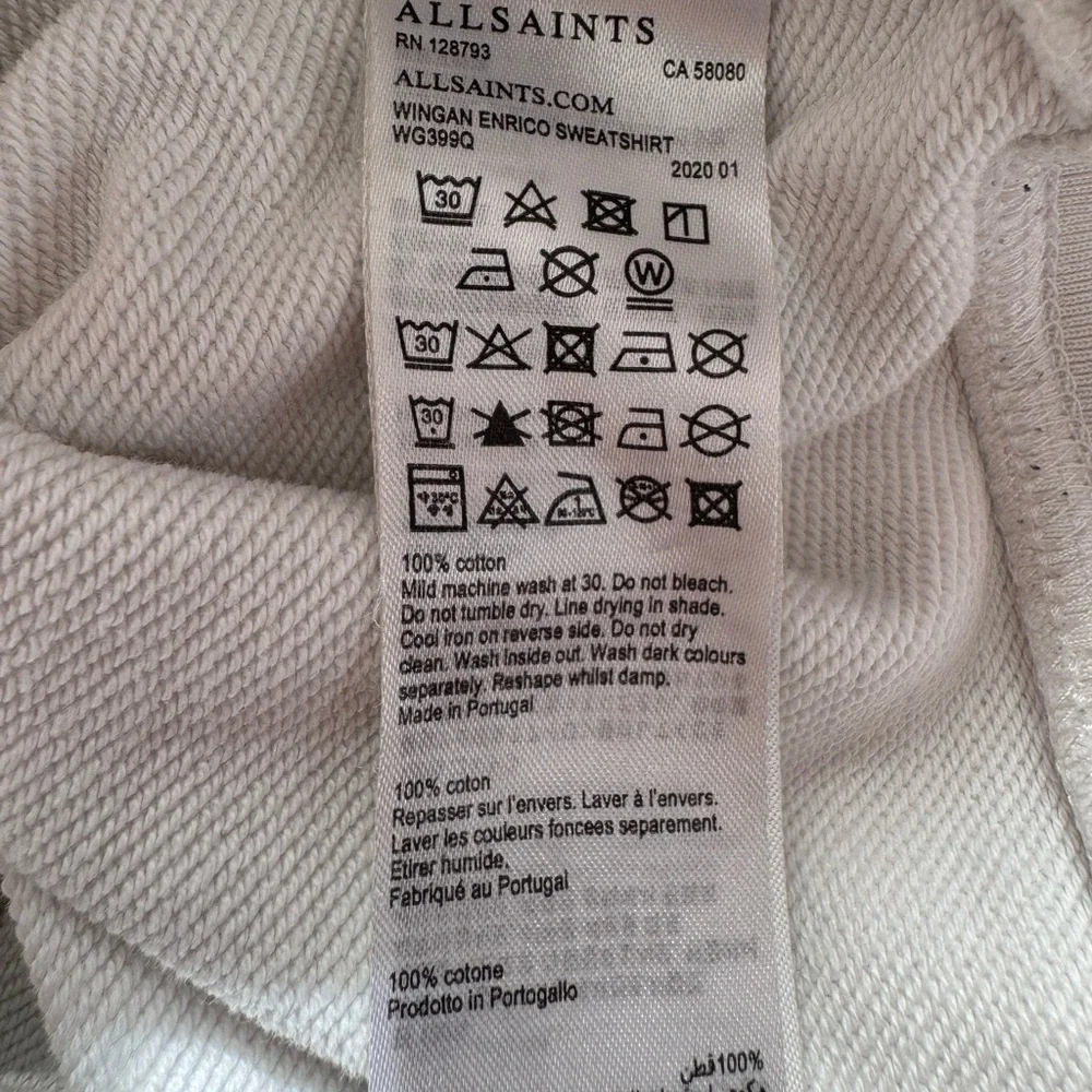 All Saints Wingan Enrico Cropped Sweatshirt in White Size Small - Picture 6 of 8